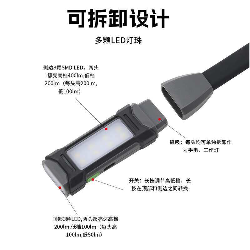 LED挂脖照明灯 带磁铁检修灯可拆卸led充电工作灯 汽车磁吸检修灯