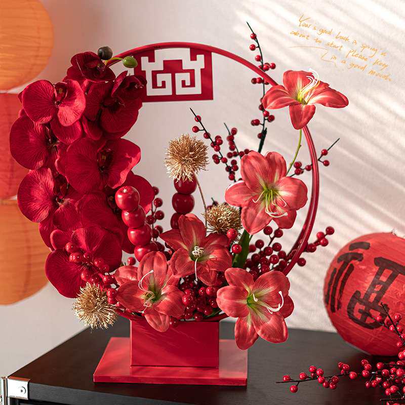 新中式春节红果年宵花仿真花摆件新年发财果绢花装饰过年假花摆设