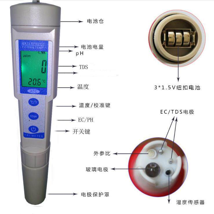 tds水质检测笔 饮用水高精度 ph983测试笔EC电导率测量水质的仪器