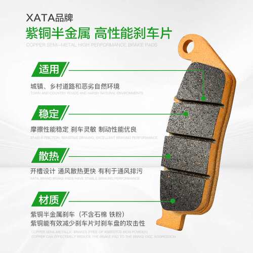 XATA半金属刹车片 适用金城踏板车草蜢JC200T-7 JC150T-7E 碟刹皮