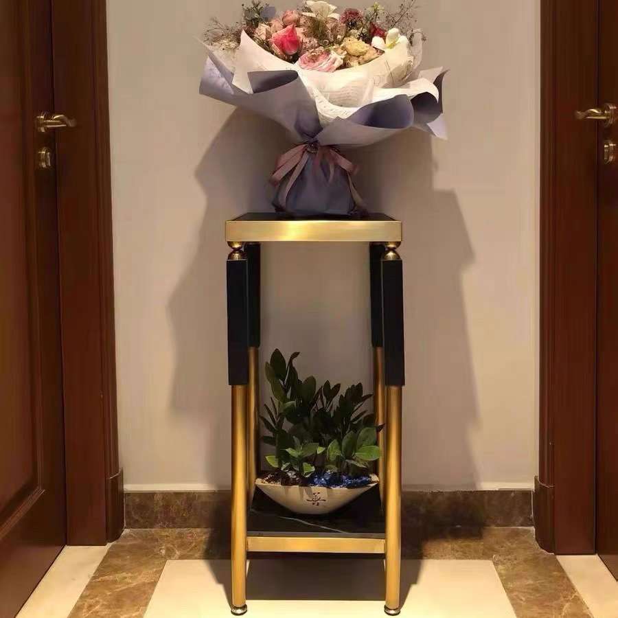 意式风花架子摆件客厅置物架落地式不锈钢实木花盆岩板新款热销