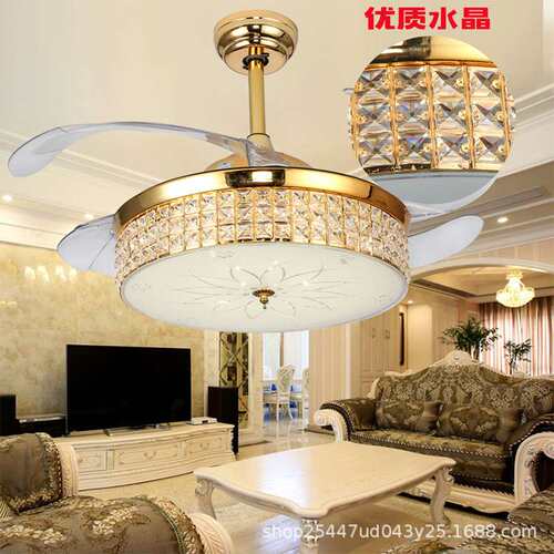 隐形风扇吊灯带灯吊扇家居LED风扇欧式水晶隐形风扇一件代发