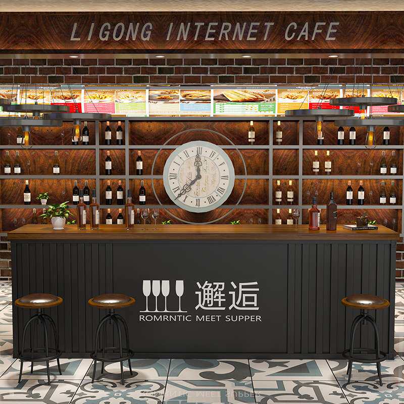 收银台工业复古风前台饭店柜台酒吧清吧接待台餐厅民宿吧台转角柜