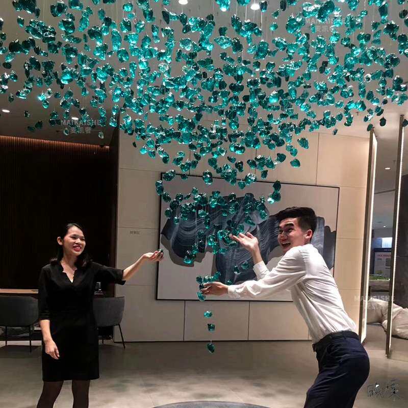 售楼部沙盘灯石头吊灯酒店大堂前台楼梯创意琉璃装饰非标工程灯具