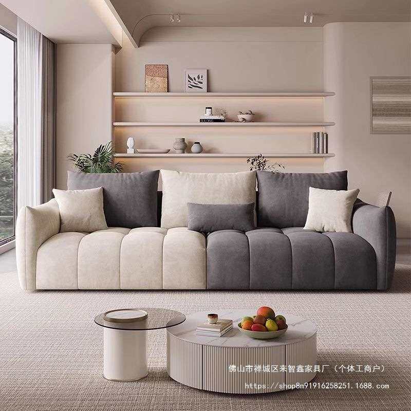 意式轻奢亲肤柔顺麂皮绒布艺沙发客厅海绵简约三人位直排小沙发