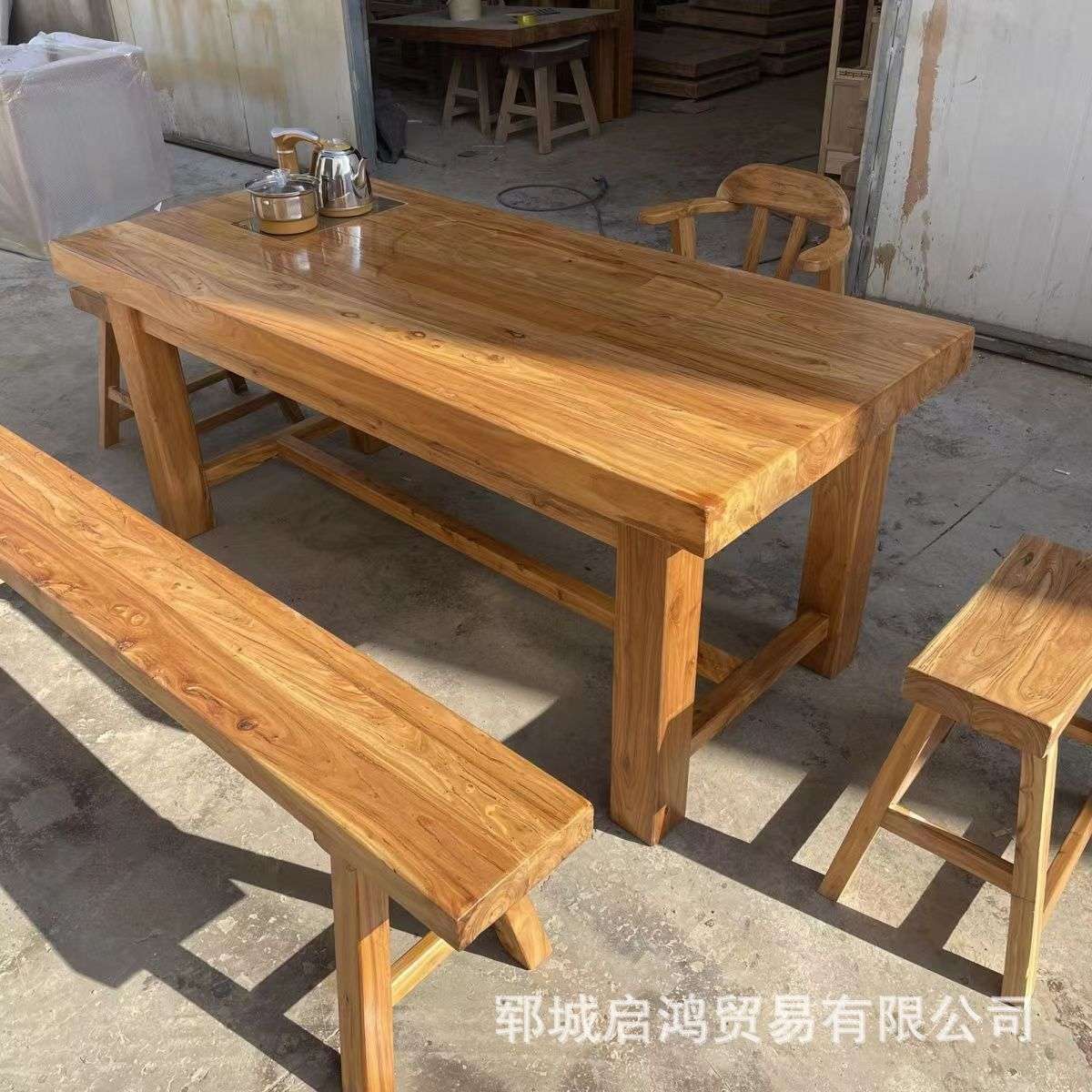 实木茶桌办公家具客厅茶桌老榆木长方形喝茶桌木质榆木餐桌茶台