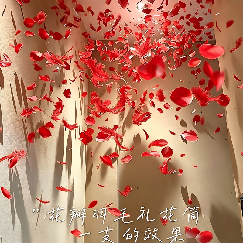 网红抖音花瓣羽毛礼花筒喷花彩带婚庆小红署爆款婚礼用品手持礼炮图片