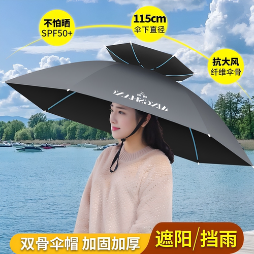 双骨头戴雨伞帽子伞钓鱼太阳伞环卫采茶防晒紫外线斗笠大双层轻便
