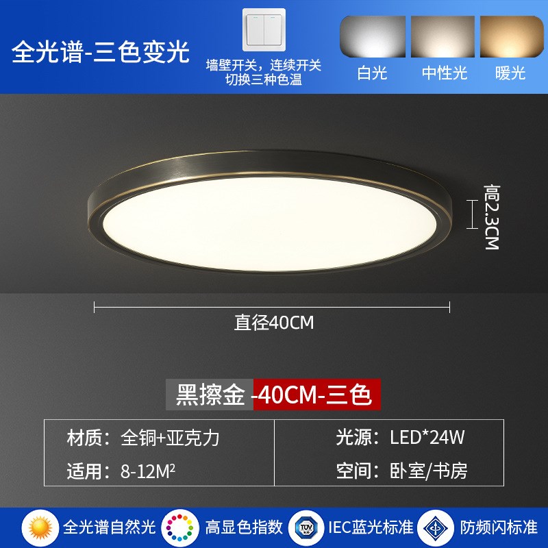 2023新款超薄全铜吸顶灯led超C亮防蚊虫防潮三色遥控阳台卧室灯具