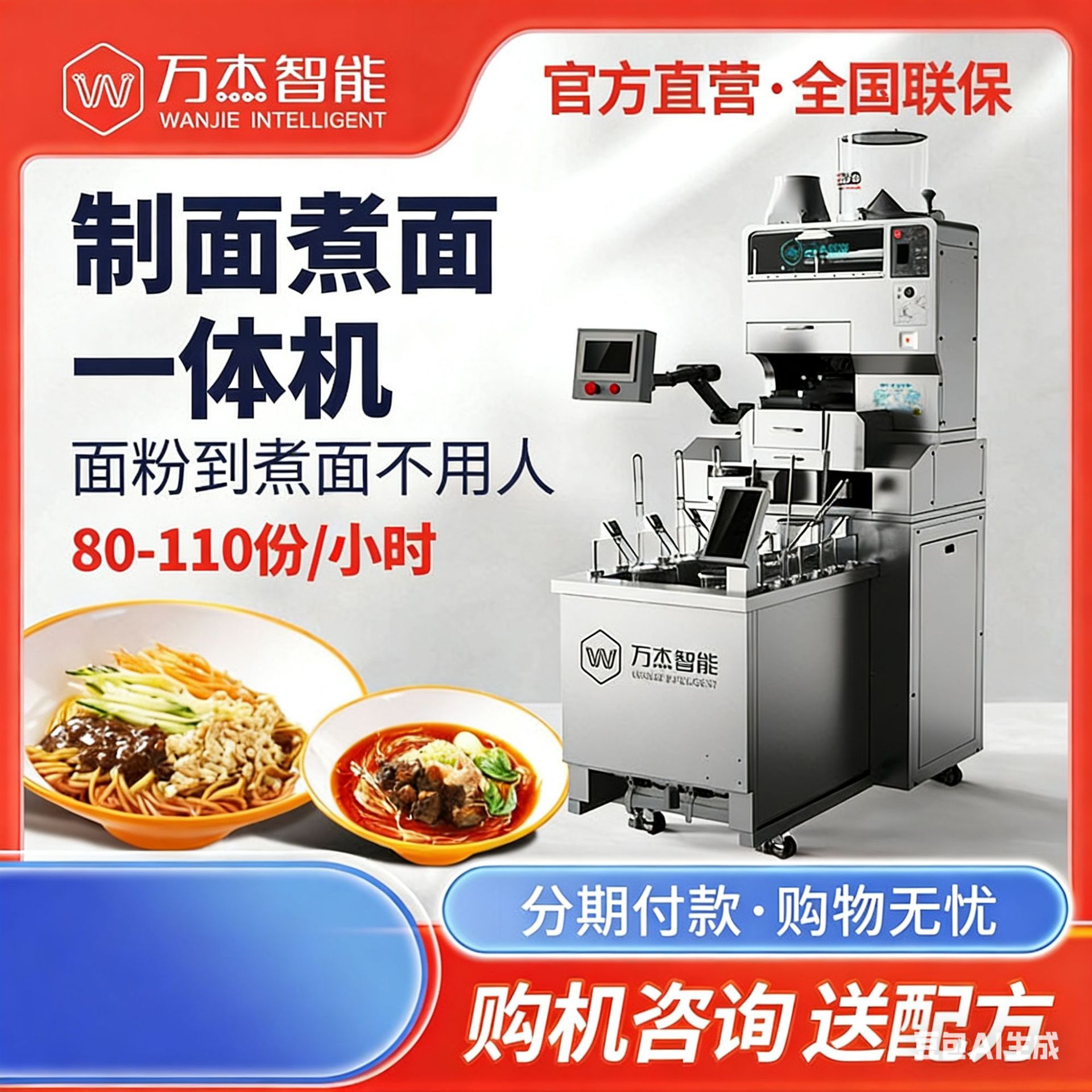 万杰智能全自动制面煮面一体机面条机商用拉面机压面机无人煮面机