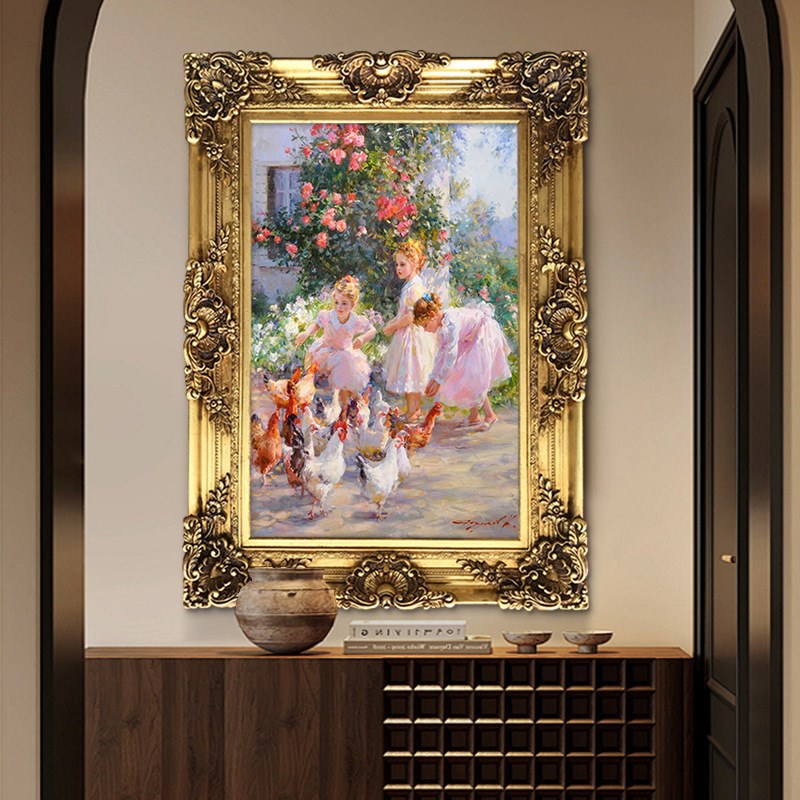世界名画美式欧式印象人物客厅油画来图儿童房玄Y关装饰画竖版