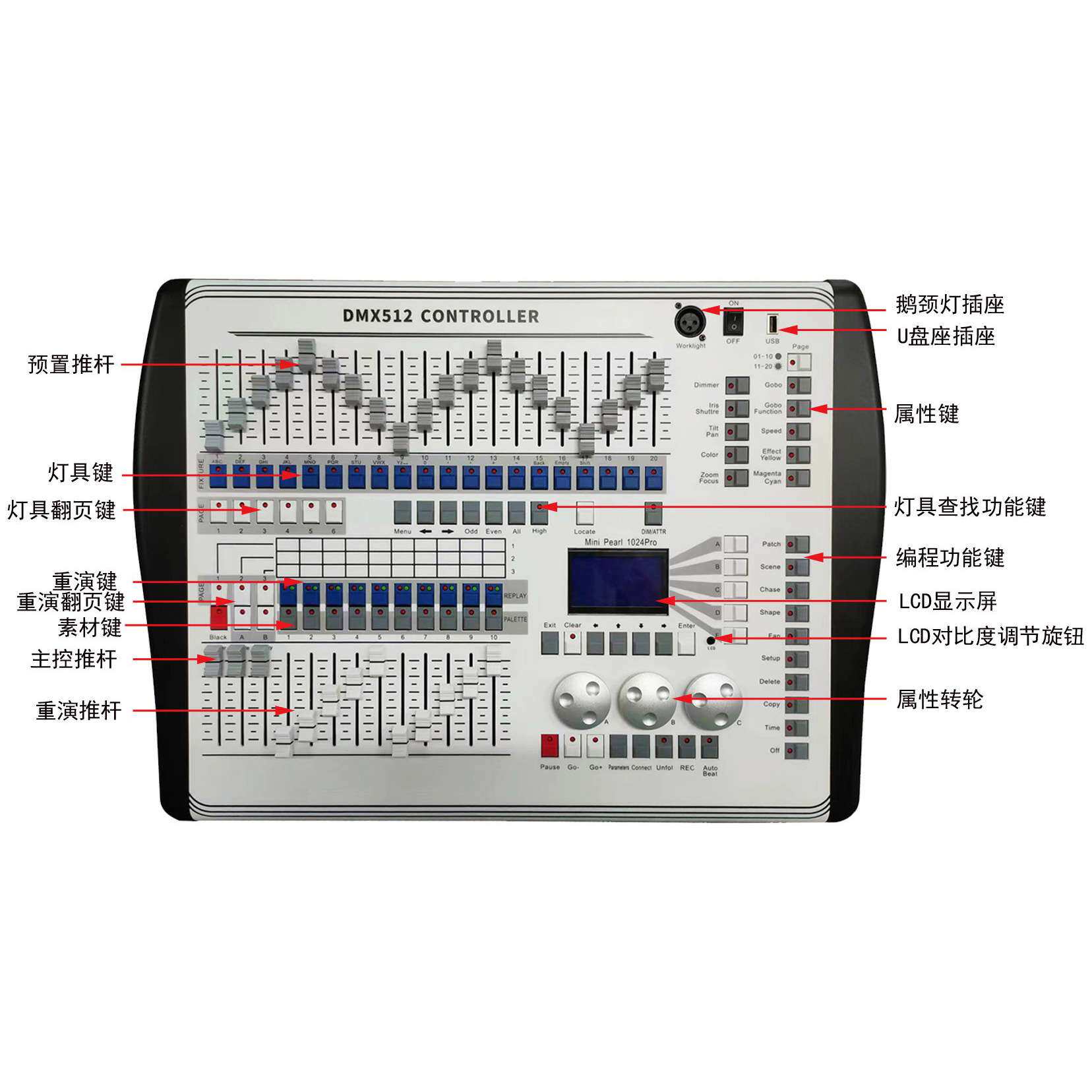 dmx512舞台灯光控台1024通道带MIDI中控专业演出编程控制器经典厂