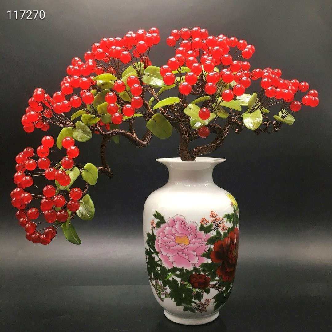 花好月圆水晶树粉红黄玉髓白水晶树工艺品发财树风水摆件