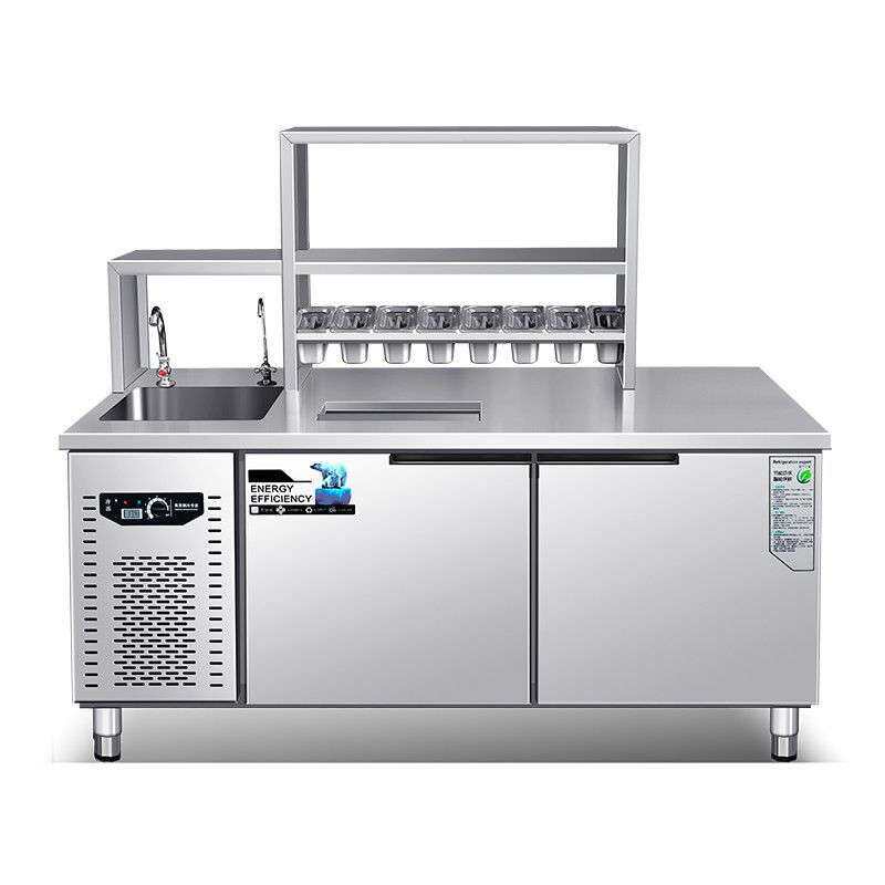 奶茶店全套设备不锈钢水吧台奶茶操作台工作台商用冰箱冷藏雪克台