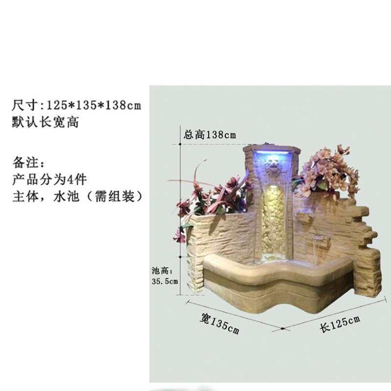 大型欧式直角流水瀑布喷泉造景装饰摆件砂岩树脂流水风水喷泉摆件