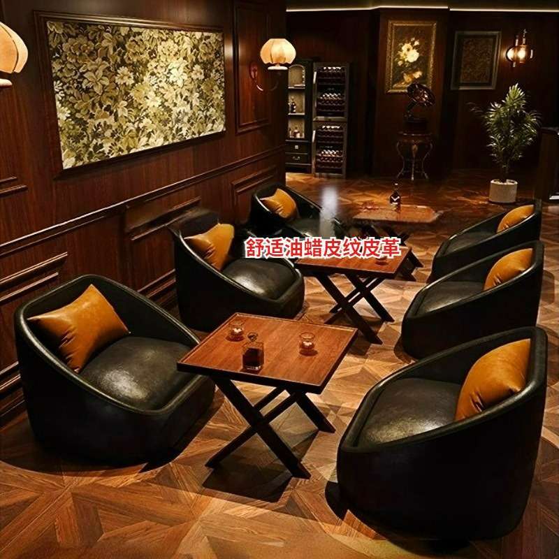 复古酒吧威士忌吧卡座沙发休闲酒吧清吧西餐厅咖啡厅桌椅皮艺沙发