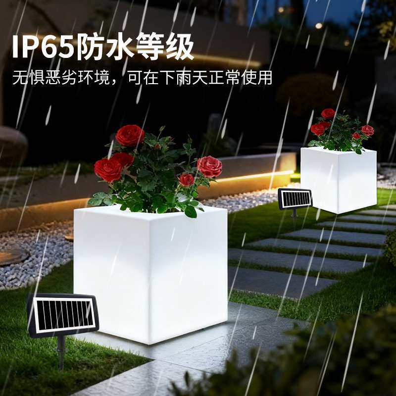 跨境太阳能花盆灯户外防水花园庭院灯别墅草坪装饰发光落地花盆灯