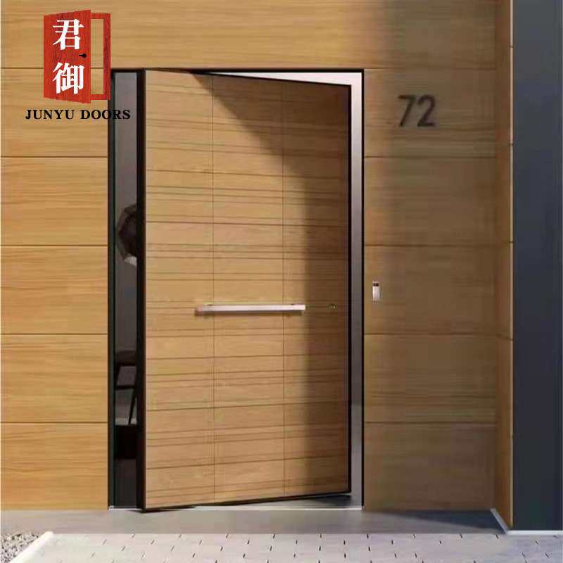 仿古来图简约精雕铝岩板防盗进户门出口欧美中边偏轴旋转外贸公司