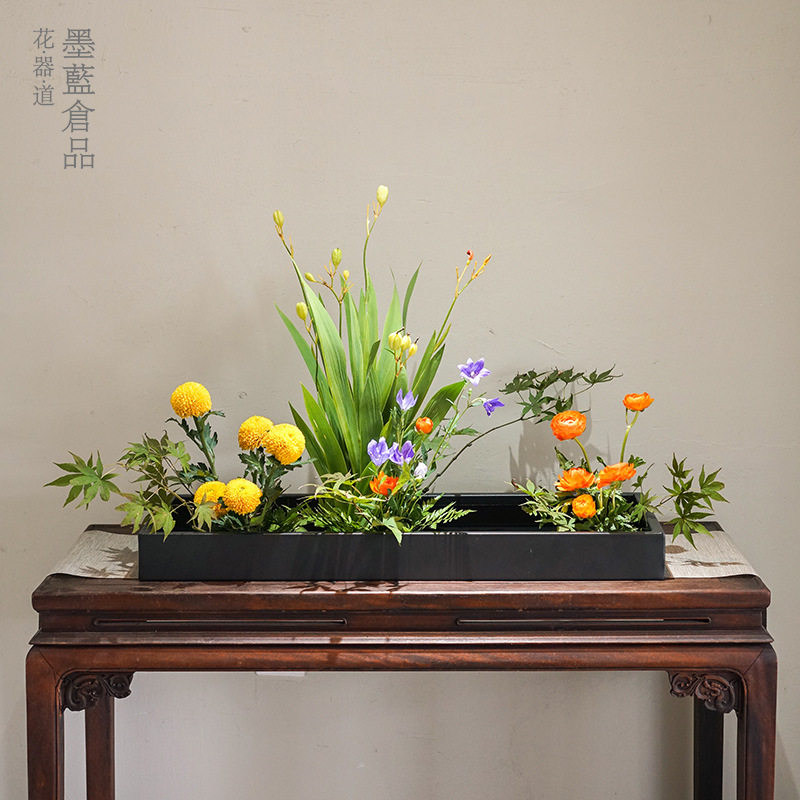 不锈钢特大超大铁艺方盘花器 小原流写景琳派 黑色花盘日式花道