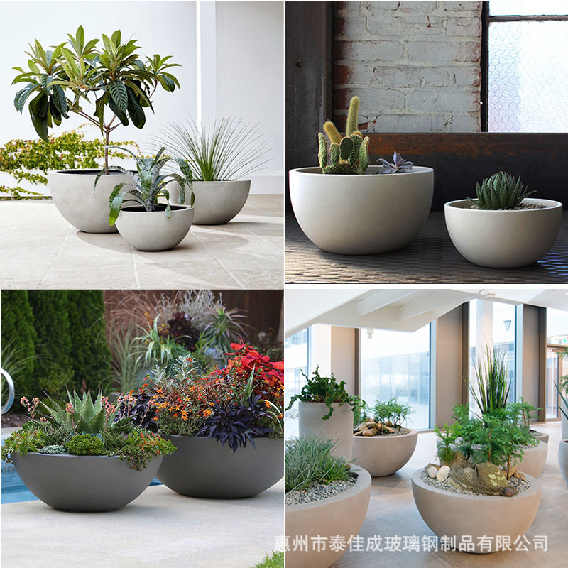 户外玻璃钢花箱商场花盆落地花钵花缸园林景观种植池圆形花盆美陈