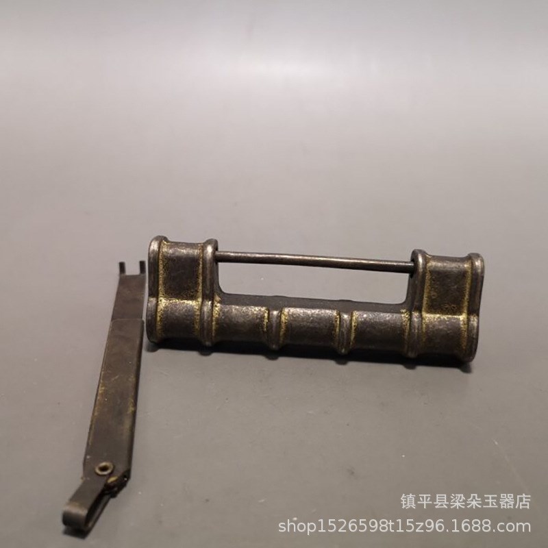 仿古锁头中式做旧箱挂锁复w古铜锁老式古代钥匙锁古玩老铜锁一把