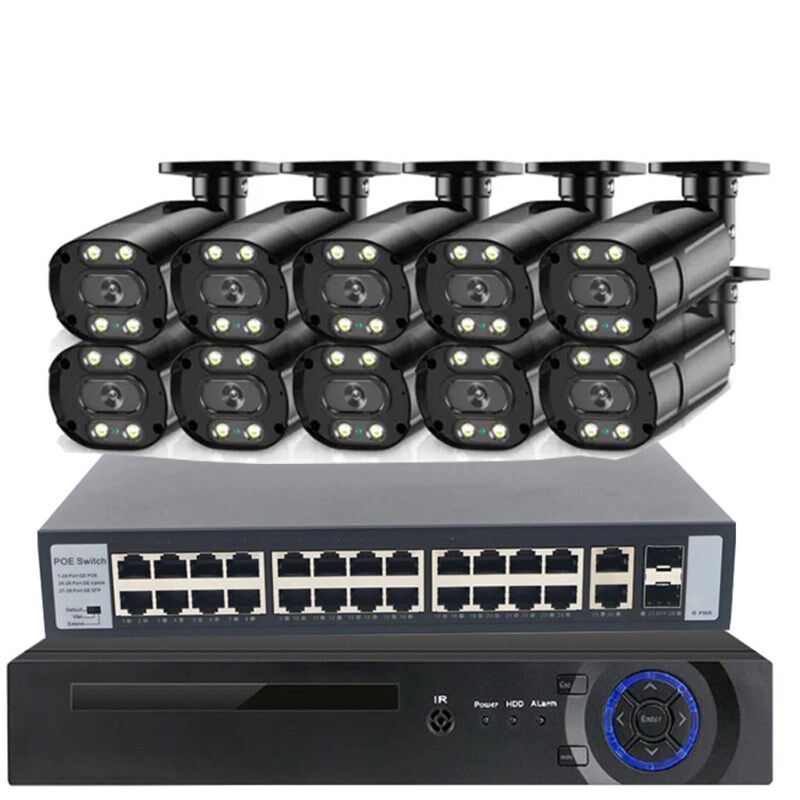 监控套装1c0路 500万像素安防监控系统 System IP POE Camera ki