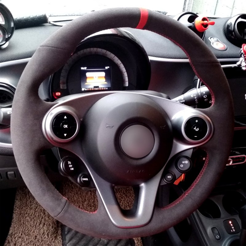 手缝方向盘套适用SMART fortwo 翻毛反绒汽车方向盘套