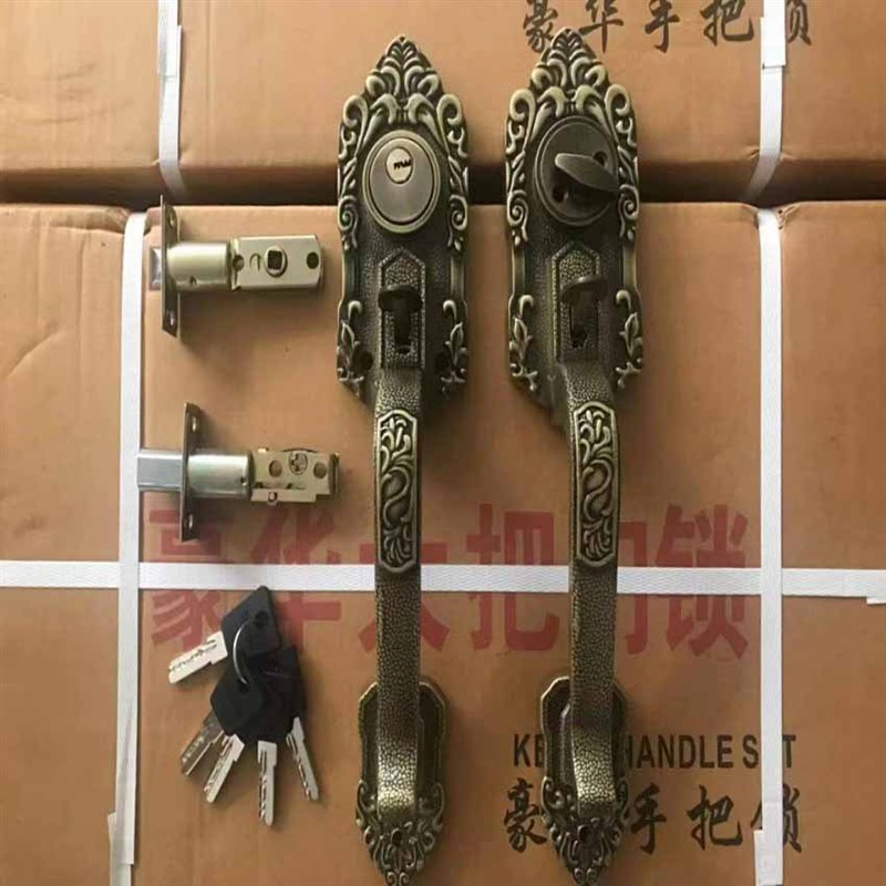 罗普斯金门老式铝合金对开艺术门锁众安替换两舌拇指按压大把锁芯
