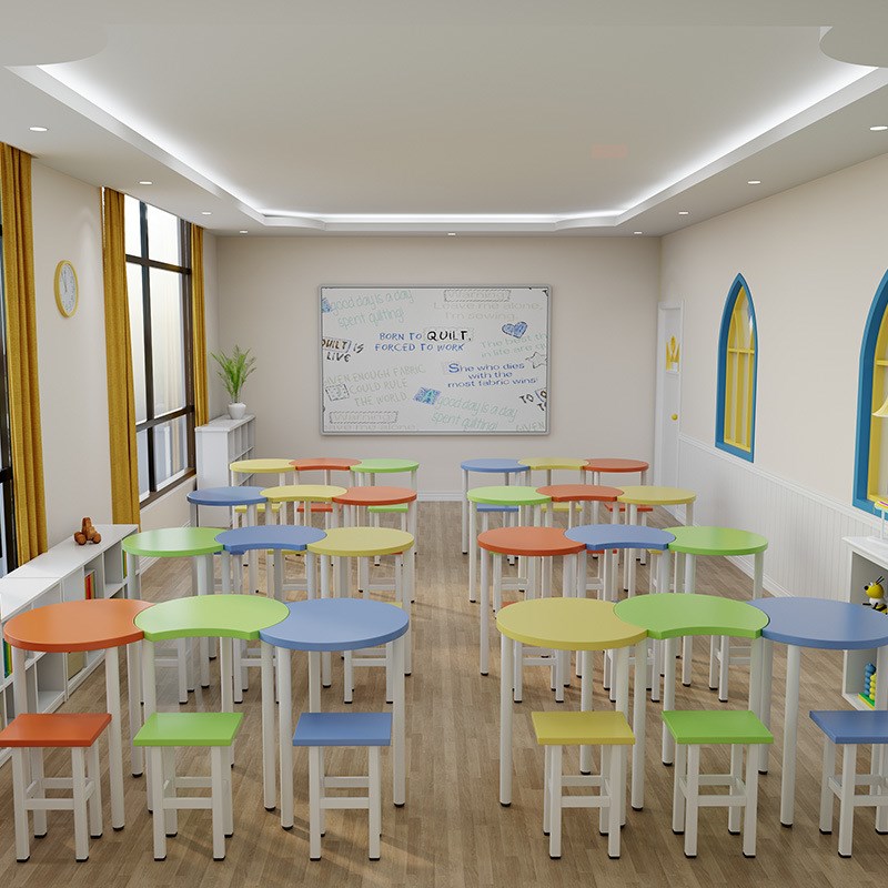 木制幼儿园儿童绘画美术桌子辅导培训班绘本馆托管班小学生课桌椅
