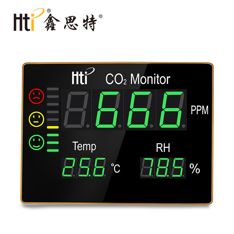 Hti鑫思特壁挂式二氧化碳检测仪多功能室内CO2浓度报警器温湿度计