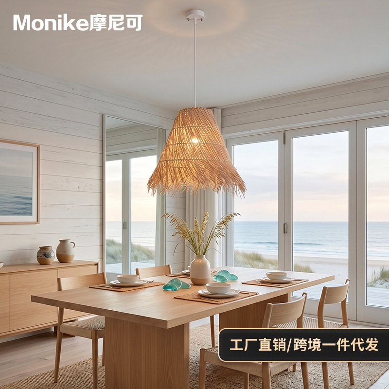 led餐厅吊灯跨境藤艺过道室内客厅中山灯具藤编东南亚风格家居