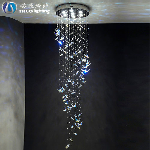 2025现代轻奢别墅中空楼梯吊灯客厅水晶灯蝴蝶loft公寓长吊灯