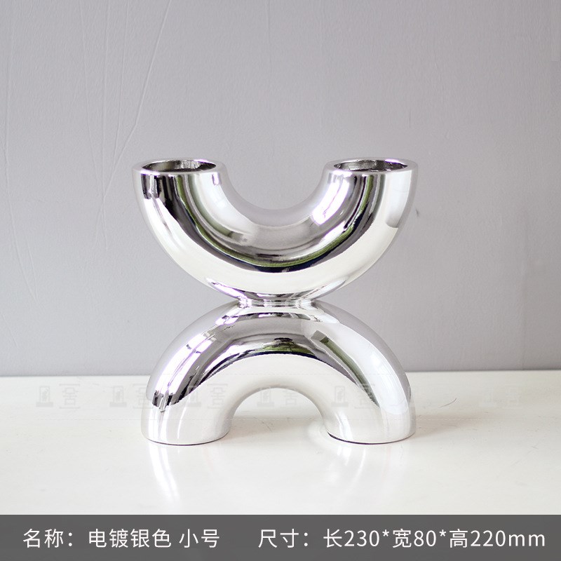 现代简约X型树脂电镀银r色花瓶售楼处样板间客厅餐厅插花软装饰品