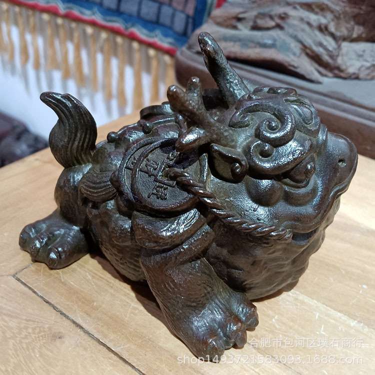 紫铜 龙首三足金蟾 风水聚财摆件 博古架陈列工艺品铜器(现货)
