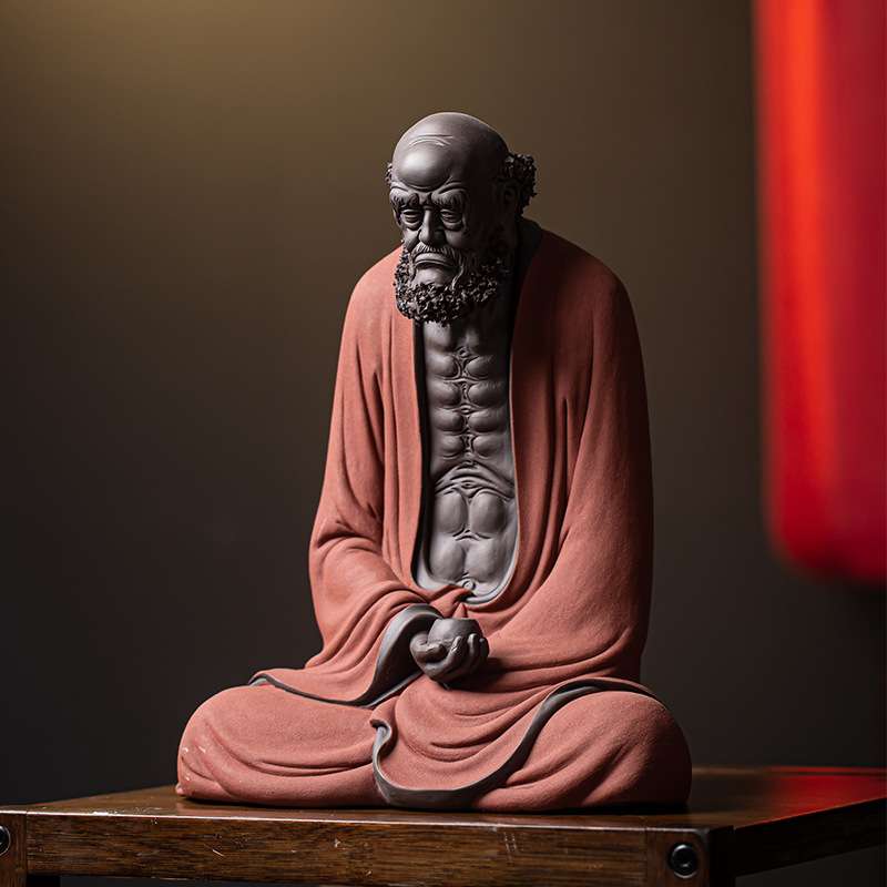 晟初紫砂工艺品精品达摩祖师摆件禅意客厅桌面玄关装饰品陶瓷摆设