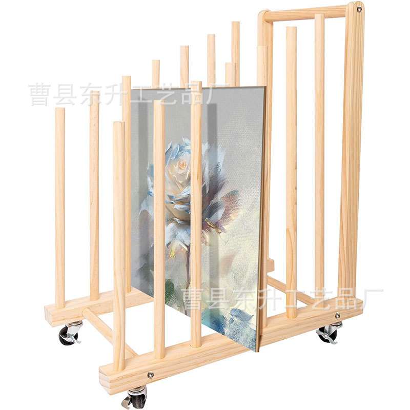 木质画画作品晾干架带轮滑可移动木制画板收纳架油画艺术品储物架