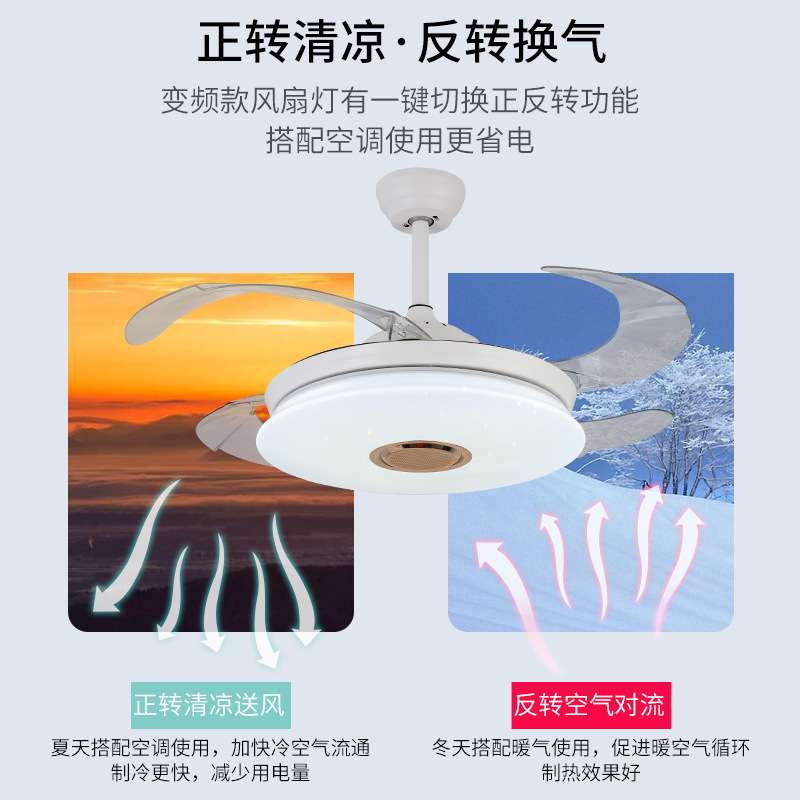 智能遥控变光隐形风扇灯客厅卧室书房吊扇灯现代简约彩色电扇吊灯