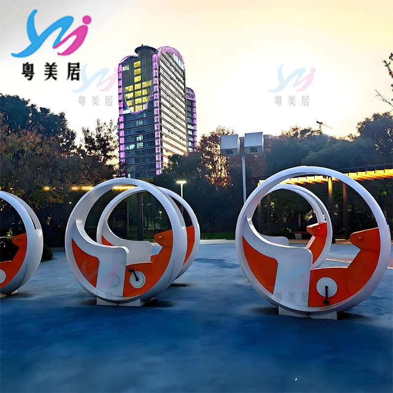 玻璃钢虚拟运动休闲椅公园商场互动游乐设备夜晚发光健身共享单车