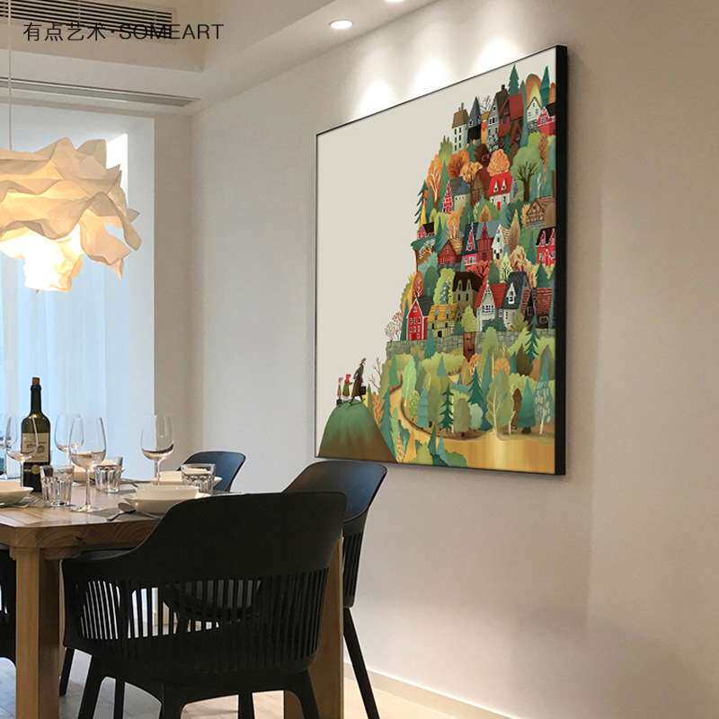 北欧现代简约童话客厅装饰画奶油风儿童房卧室壁画玄关正方形挂画