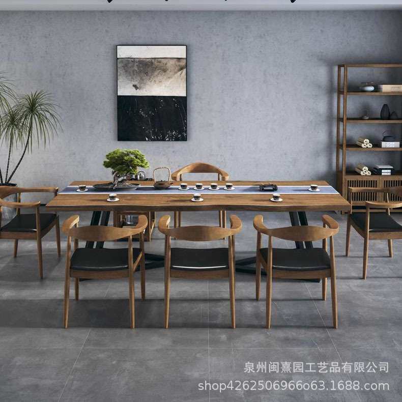 简约复古创意休闲实木接待茶几功夫大板茶台桌子板式喝茶桌椅组合