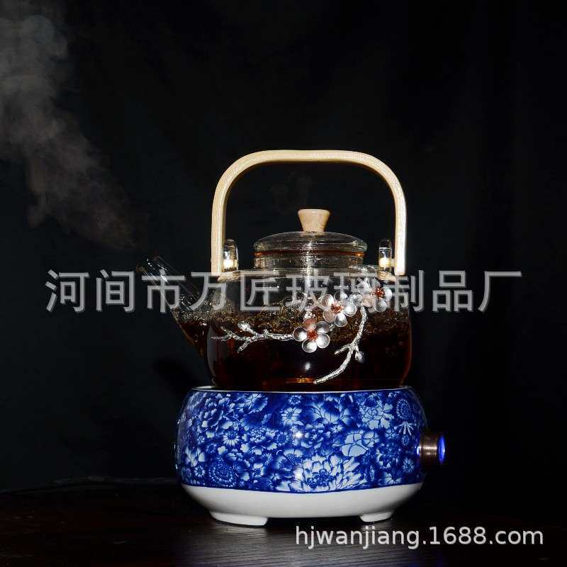 玻璃茶壶耐热加厚可明火加热大号耐高温煮茶壶竹把提梁烧水梅花壶