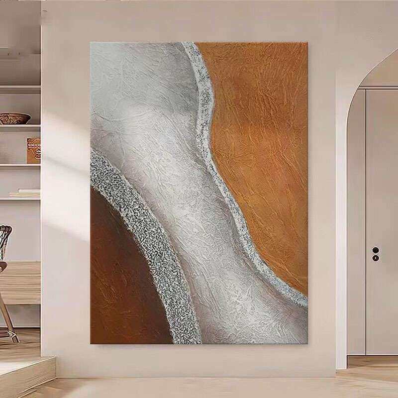 手绘油画现代极简客厅玄关装饰画橙色肌理画石英砂立体走廊无框画
