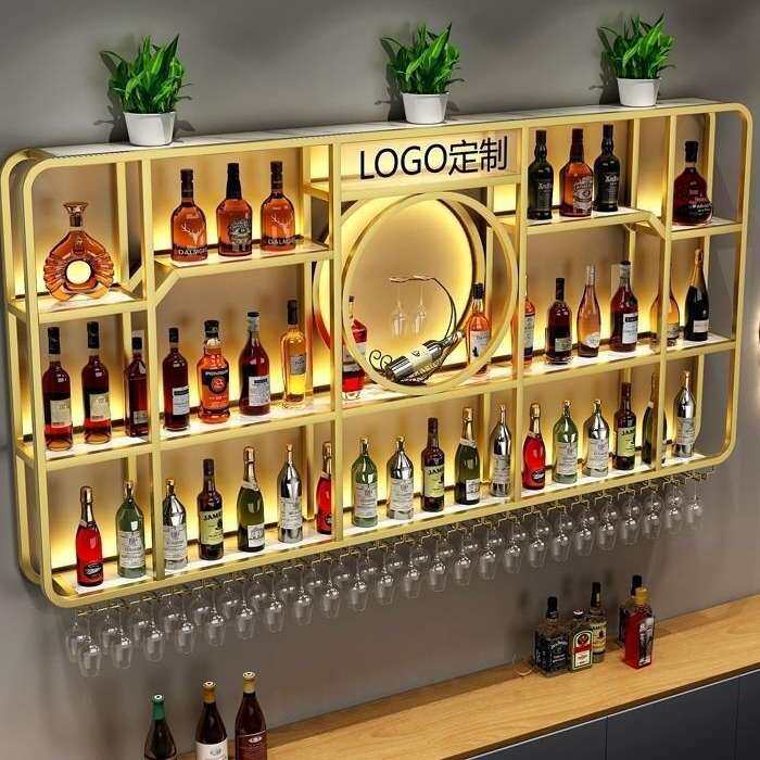 酒吧铁艺发光展示架子 餐厅红酒酒柜吧台背景壁挂式酒架置物架