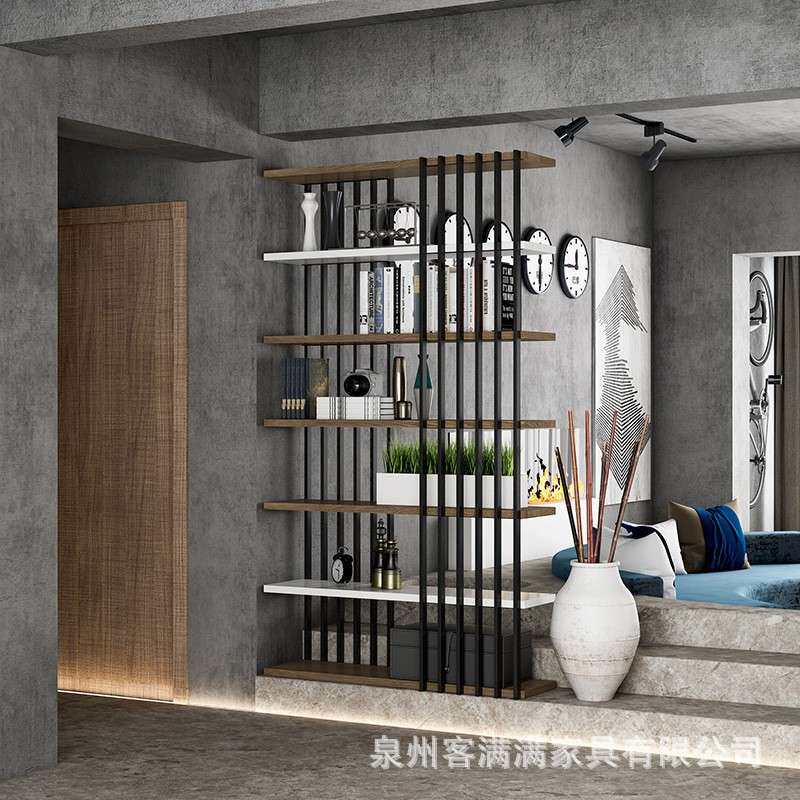 网红书架落地创意客厅铁艺隔断置物架设计师家具loft实木架子个性