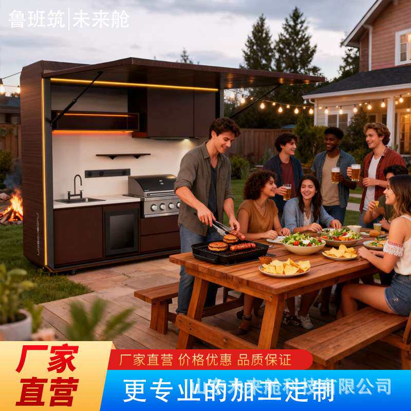 户外厨房整体烧烤吧台电动门窗一体移动厨房箱柜集成厨房房屋
