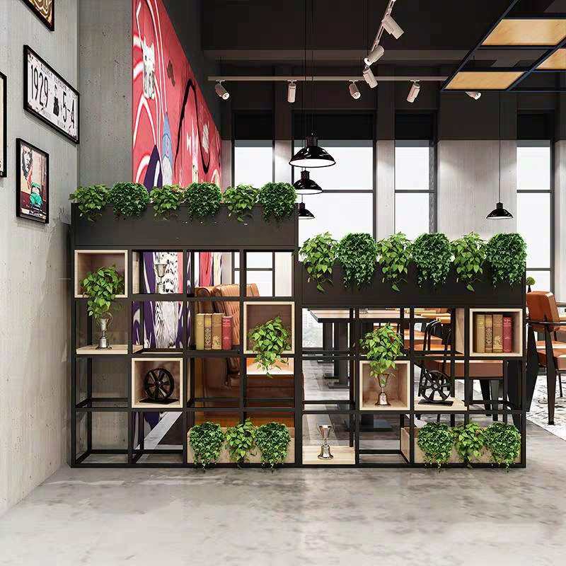 工业风铁艺置物架客厅隔断办公室落地展示架书架实木多层装饰架子