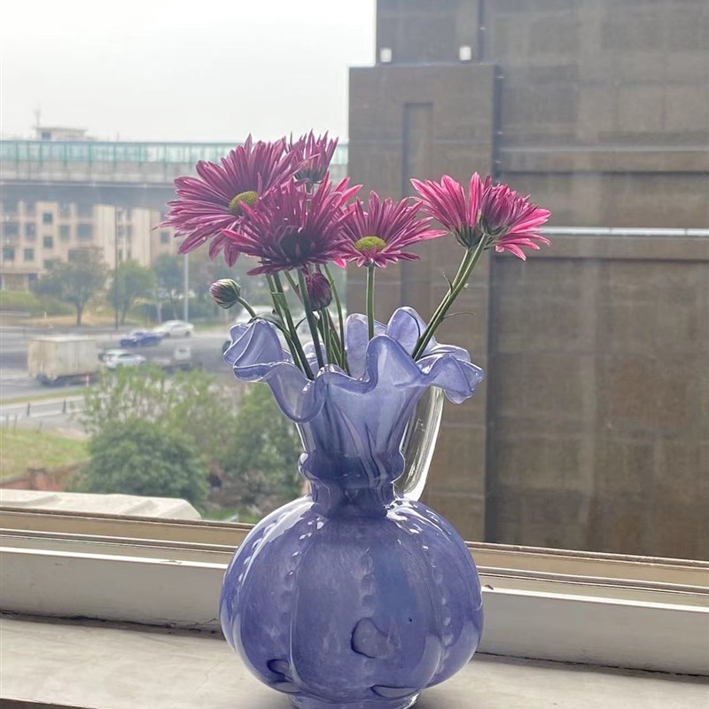复古中古芬顿琉璃玻璃花瓶高级感创意室内餐桌面客厅插花装饰摆件