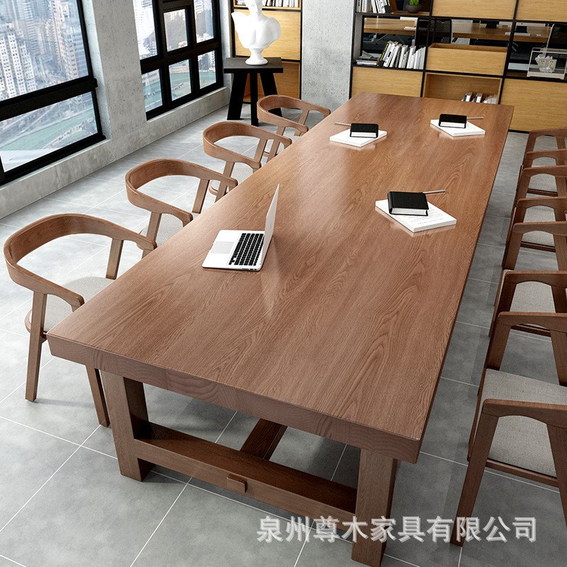 现代简约全实木原木风大型培训桌A办公桌会议桌椅组合阅览桌长条