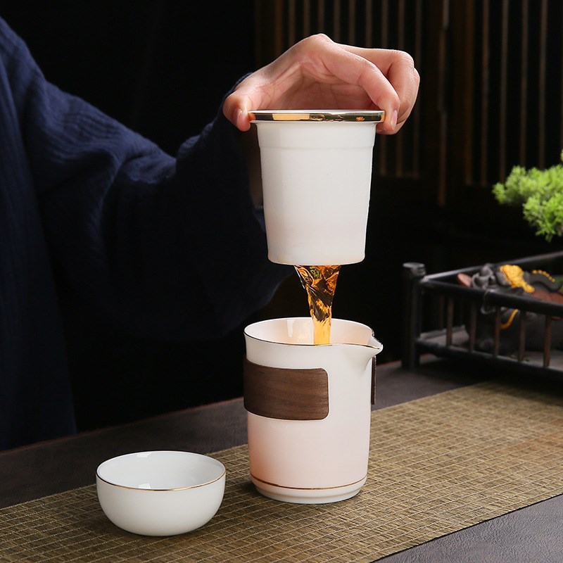 A5L旅行茶具一壶四杯简约防烫羊D脂玉白瓷便携式包功夫套装陶瓷快