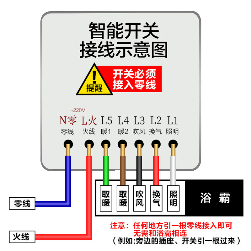 无线浴霸开关智能风暖浴霸六键开关按键遥控免布线暖风机开关86型
